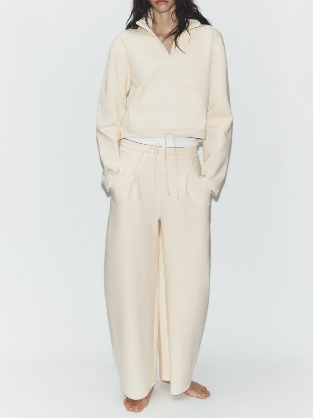 ZARA INTERLOCK POLO
SWEATSHIRT AND BALLOON PANTS, BUTTER SIZE SMALL NWT